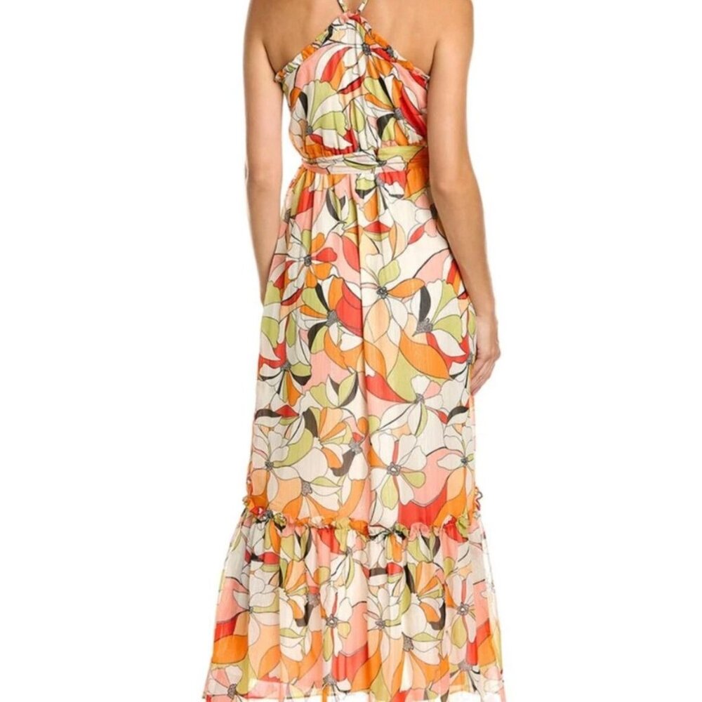 BCBGeneration Ruffled Floral Print Maxi Dress Size 12 Multicolor Halter Neck - Picture 2 of 15